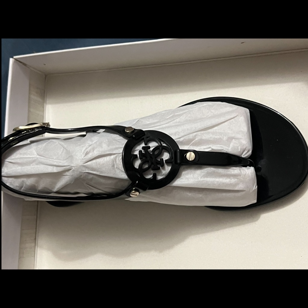 New Guess Black Women's Sandals Size 5 Quattro G Logo Janica Jelly Sandals